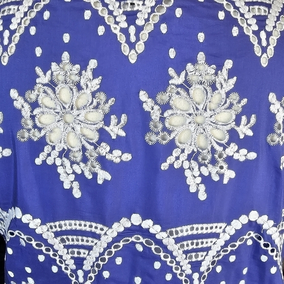 Witchery Silk Puff Sleeve Eyelet Purple Blue Top Size 10 - Picture 13 of 14